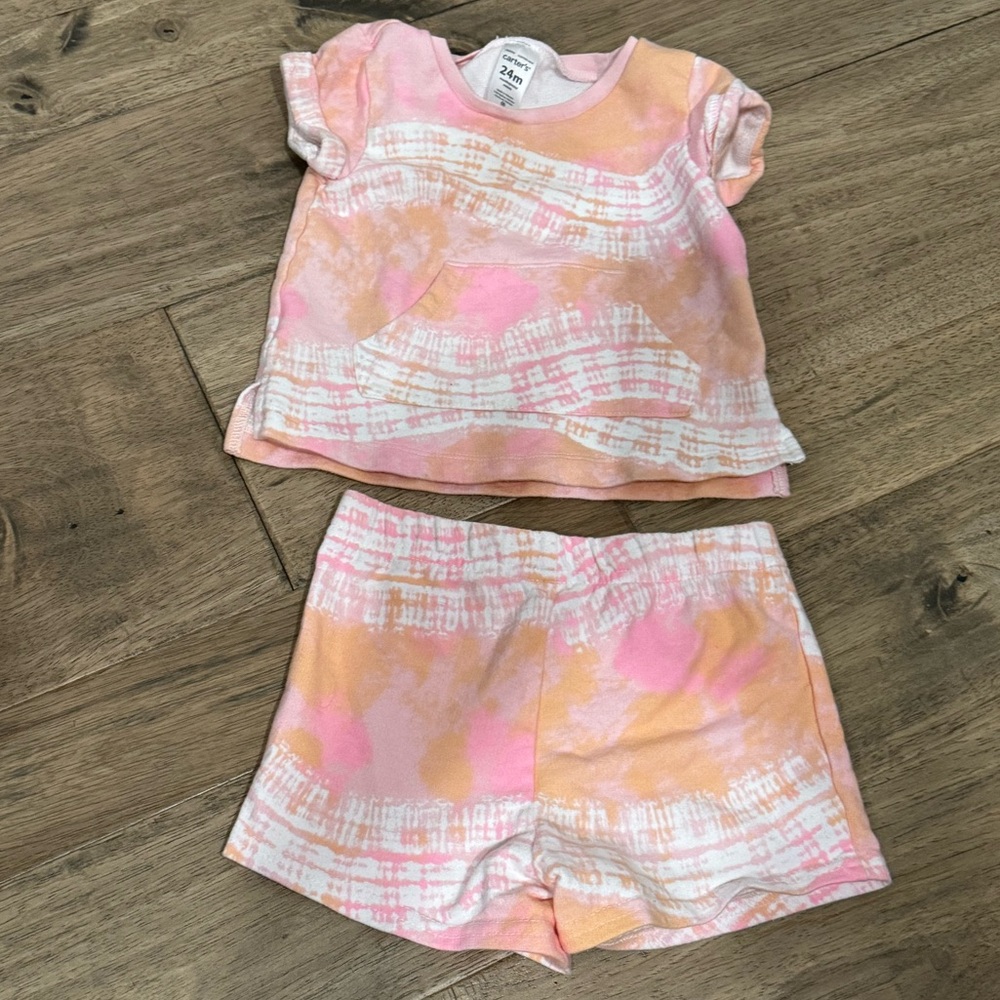 24 month Carters tie-dye short sleeve and shorts set, two pieces